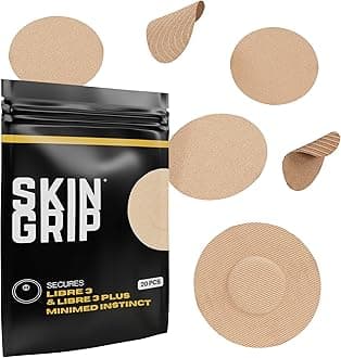 Skin Grip Adhesive Patches for Freestyle Libre 3 – Waterproof & Sweatproof for 10-14 Days, Pre-Cut Adhesive Tape, Continuous Glucose Monitor Sensor Cover – 20 Pack, Tan