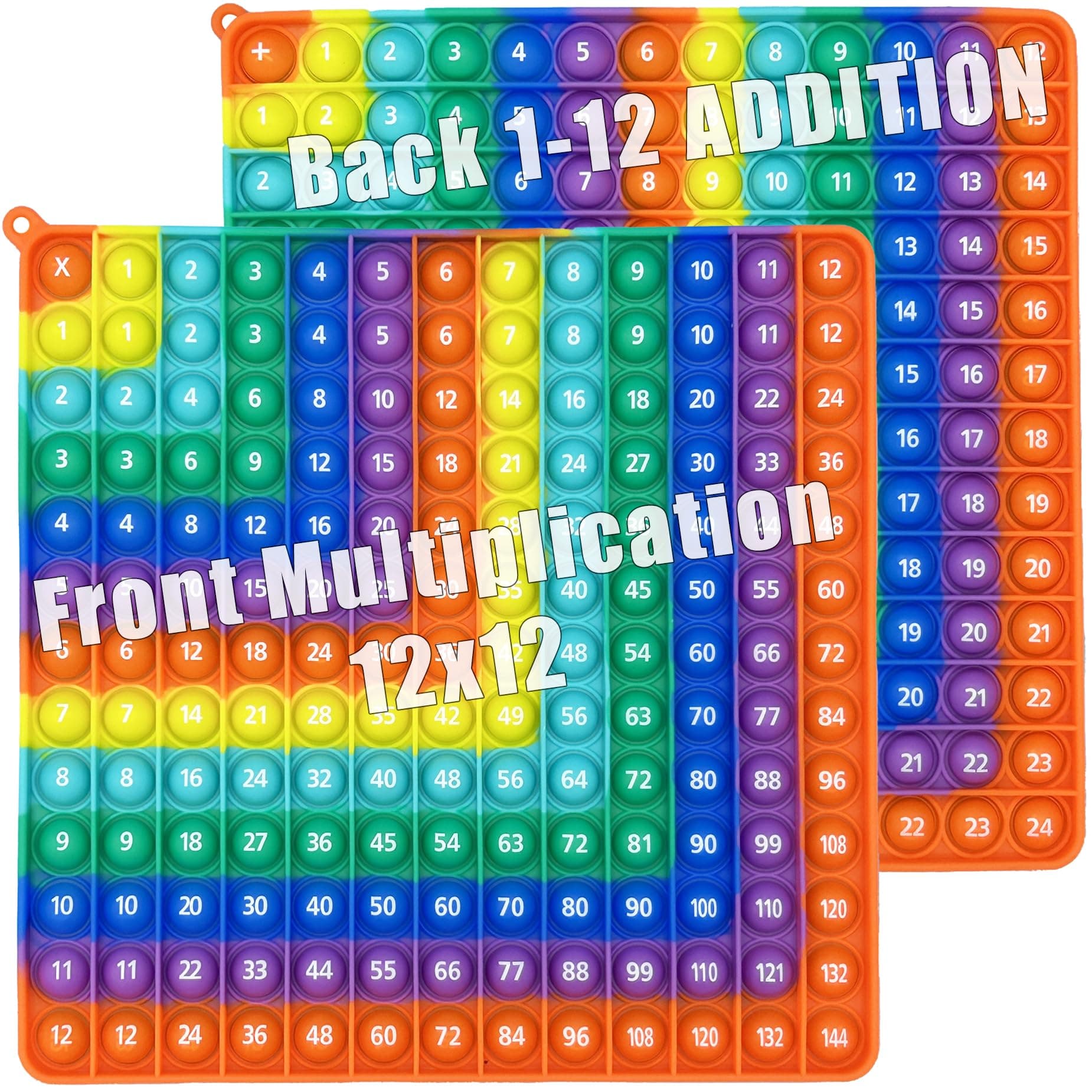 Multiplication 12x12, Addition 1-12, Math Fidget Popper, Learn Multiplication, Addition with Pop Fidget Toy, Learning tools for students and Children, Bubble Sensory Rainbow (Rainbow-Red)