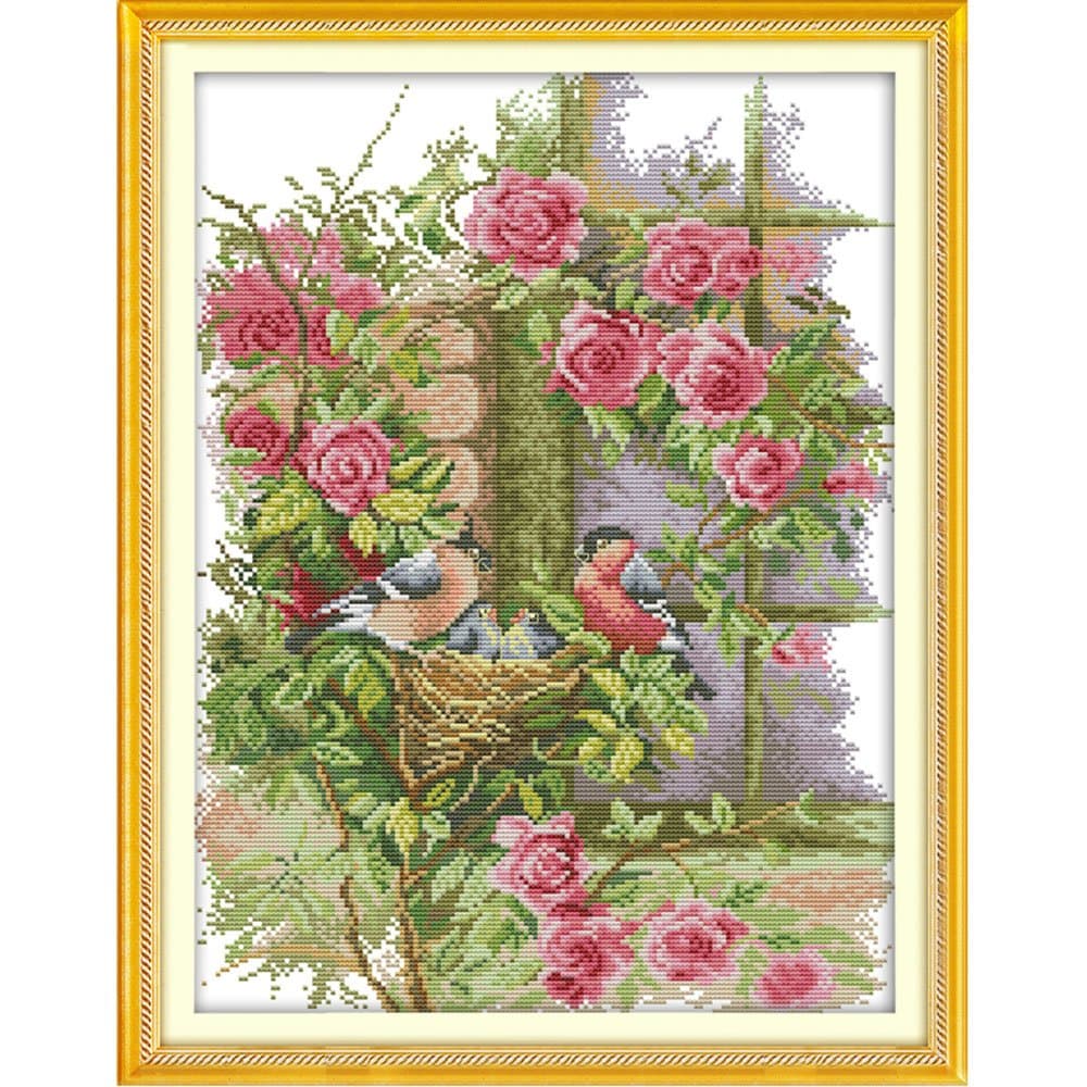 Anself DIY Handmade Needlework Counted Cross Stitch Set Embroidery Kit 14CT Birds' Family Pattern Cross-Stitching 37 * 47cm Home Decoration