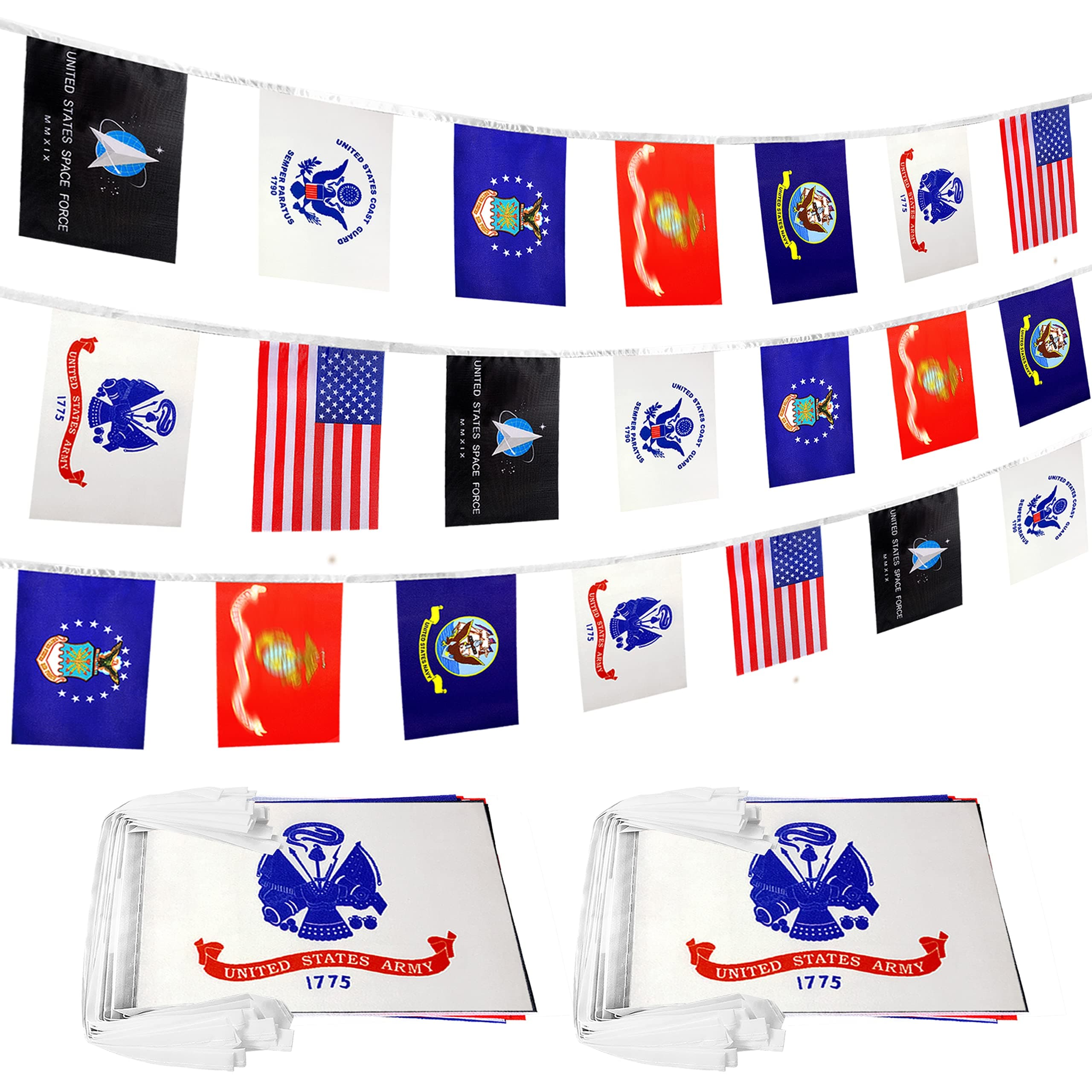 LoveVC 2 Pack Military Flag Banner String Army Armed Forces All Branches Bunting Flags for Memorial Day,Veterans Day Decorations,60 Feet 42 Flags