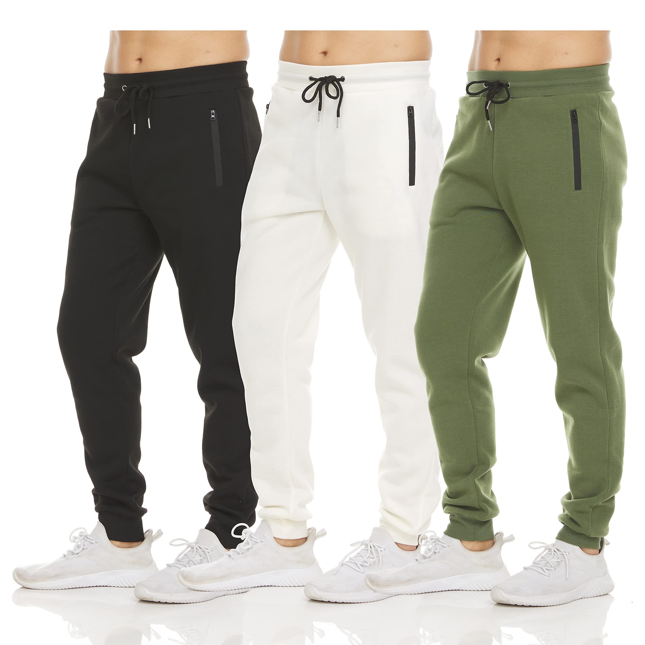 PURE CHAMP Mens 3 Pack Fleece Active Athletic Workout Jogger Sweatpants for Men with Zipper Pocket and Drawstring Size S-3XL
