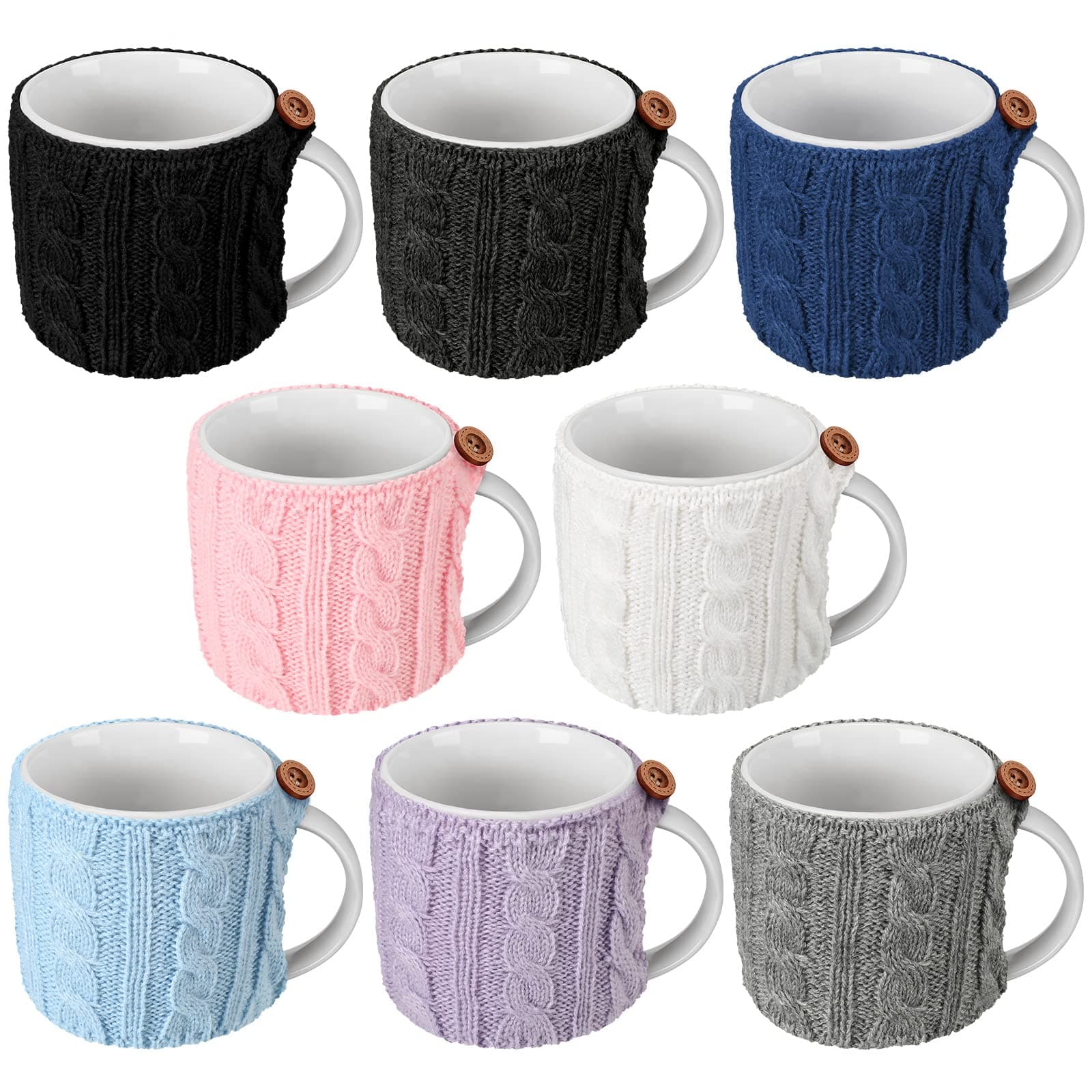 Skyley 4 Pcs Coffee Mug Cozy Sleeve Mug Cozy Reusable Knitted Cozy Crochet Coffee Sleeves Cup Cozy Tea Cozy Handmade Tableware Coffee and Tea Mug Warmer for Women Men (Multi Color, 8 Pcs)