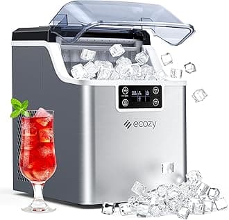 ecozy Ice Cube Maker Countertop, 45 lbs Per Day Ice Machine, 24 Cubes Ready in 13 Mins, Self-Cleaning Function, Perfect for Home Kitchen Bar Party Office, Stainless Steel