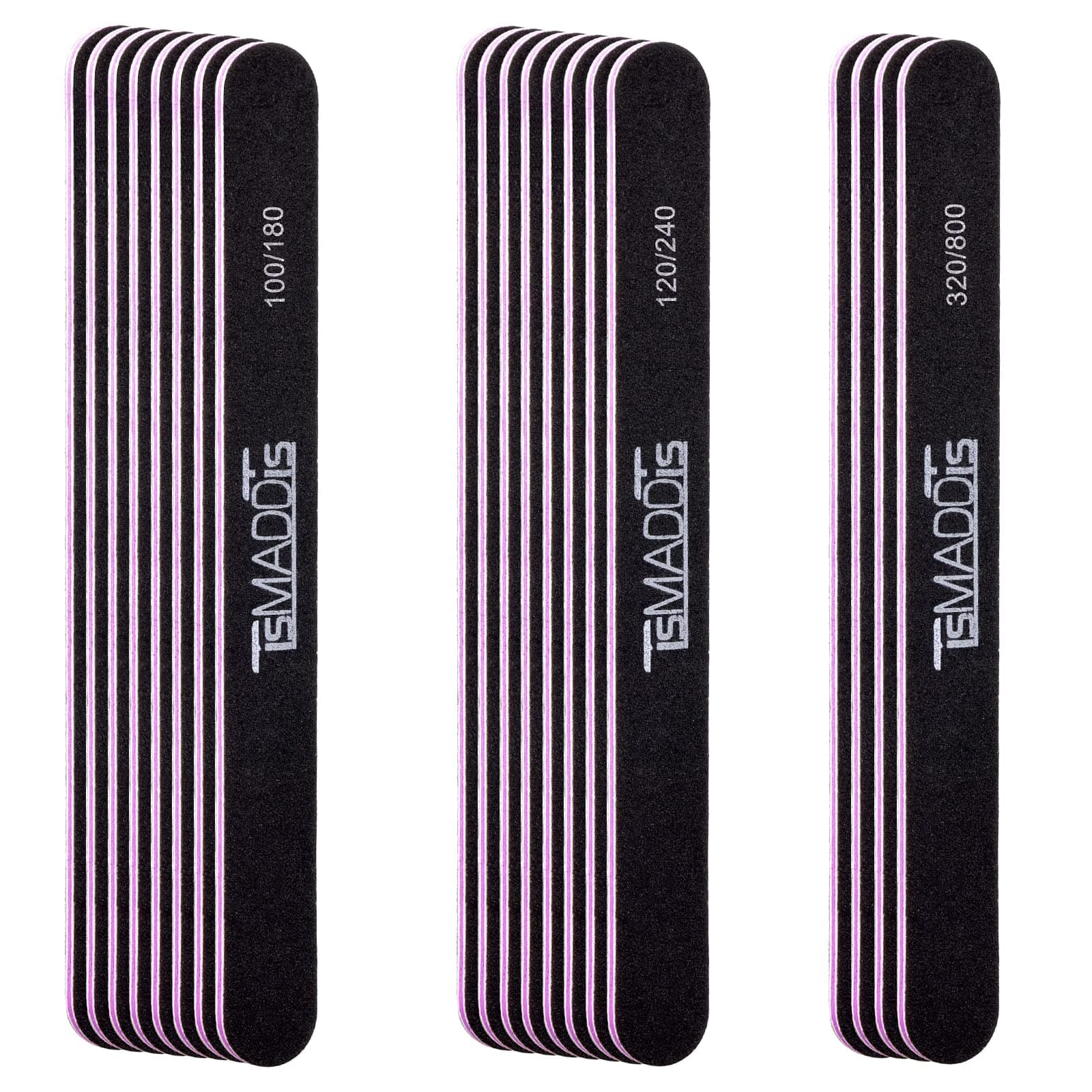 TsMADDTs Nails File 20 pcs Double Sided Emery Board for Natural Acrylic Nails 100 120 180 240 320 800 Grits, Professional Manicure Pedicure Tools