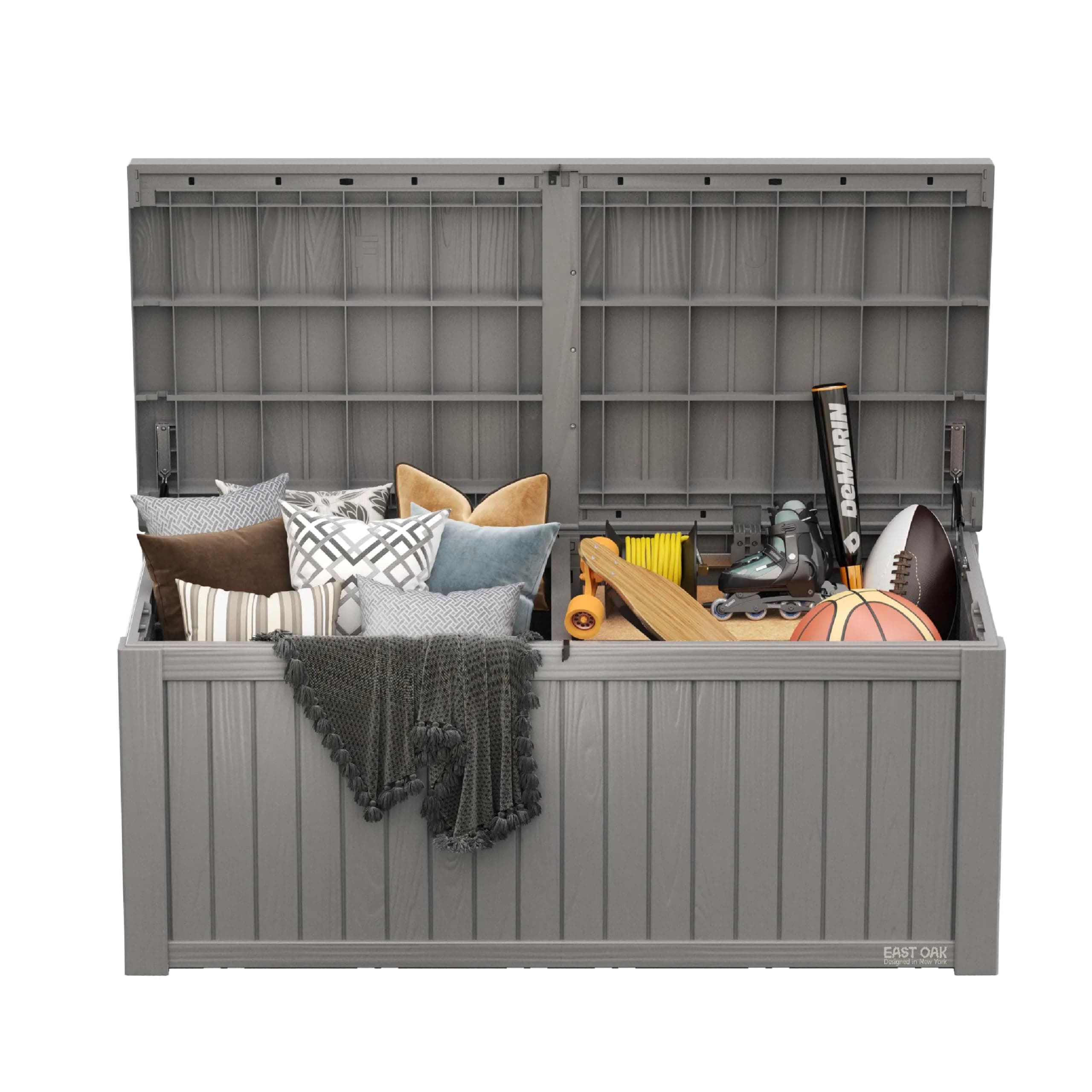 EAST OAK Outdoor Storage Box, 150 Gallon Deck Box, Large Resin Storage Bin for Patio Cushions, Gardening Tools, Lockable, Waterproof and UV Resistant, Grey
