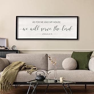 comurdyo As For Me And My House We Will Serve The Lord Wall Decor 32" x 12" Bedroom Above Bed Sign Large Rustic Farmhouse Wood Framed Bible Verse for Religious Scripture Christian Wall Art (Black)