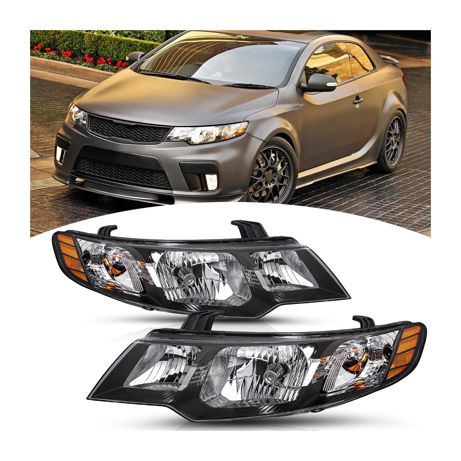 Headlight Assembly Replacement Fit for 2010 2011 2012 2013 Kia Forte Headlamp Passenger and Driver Side Headlamps