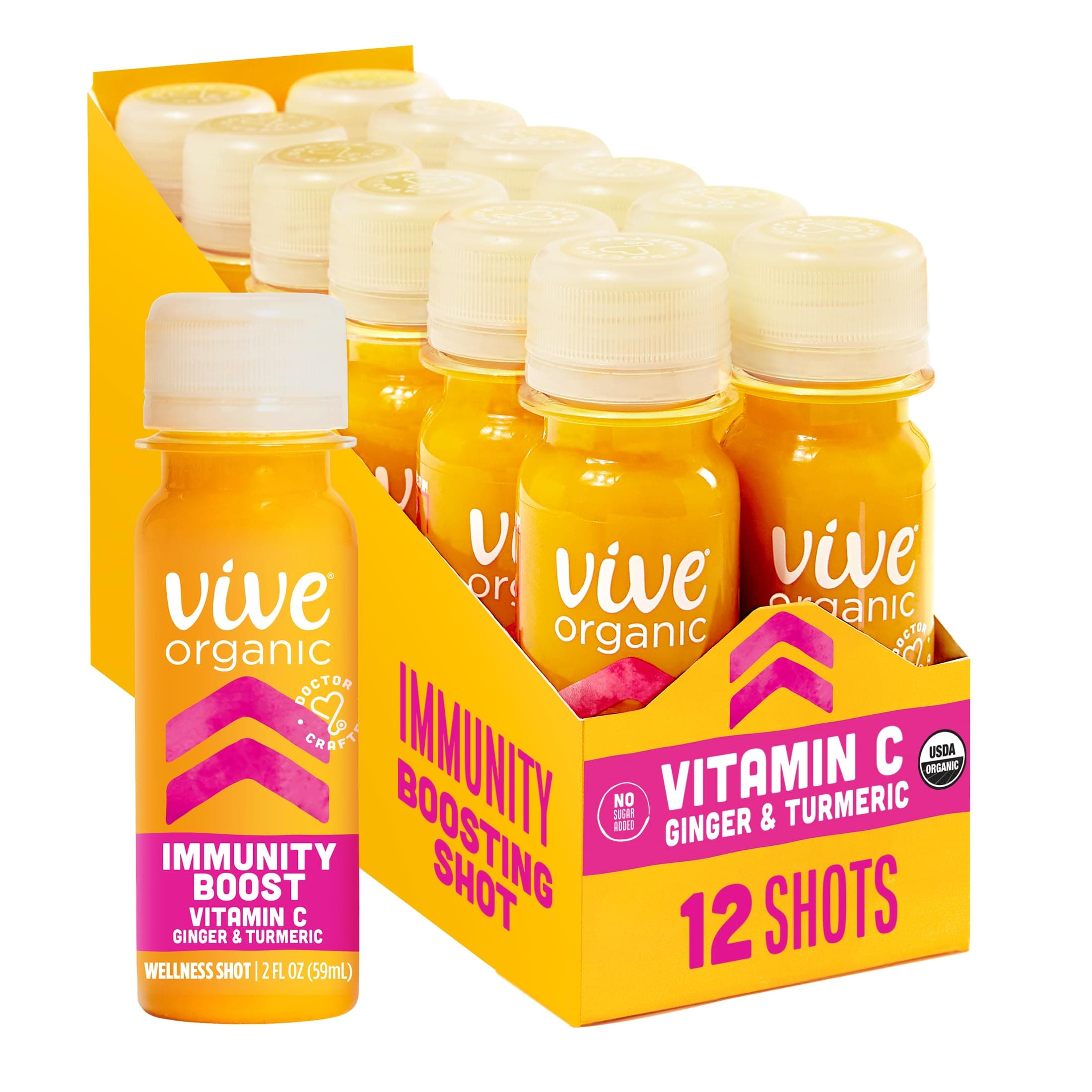 Vitamin C + Immune Support Shot, Cold-Pressed Turmeric, Ginger & Acerola Cherry, Gluten Free, Vegan, Immunity Boost Vitamin C, 2 Fl Oz (Pack of 12)