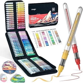 Acrylic Marker Pen Set of 48 Colors - Water-based, Glitter, Bold, Large Capacity Acrylic Paint for Fabric/Glass/Plastic/Stone/Wood/Ceramics/Metal - Color Marker for DIY Design Art Painting and