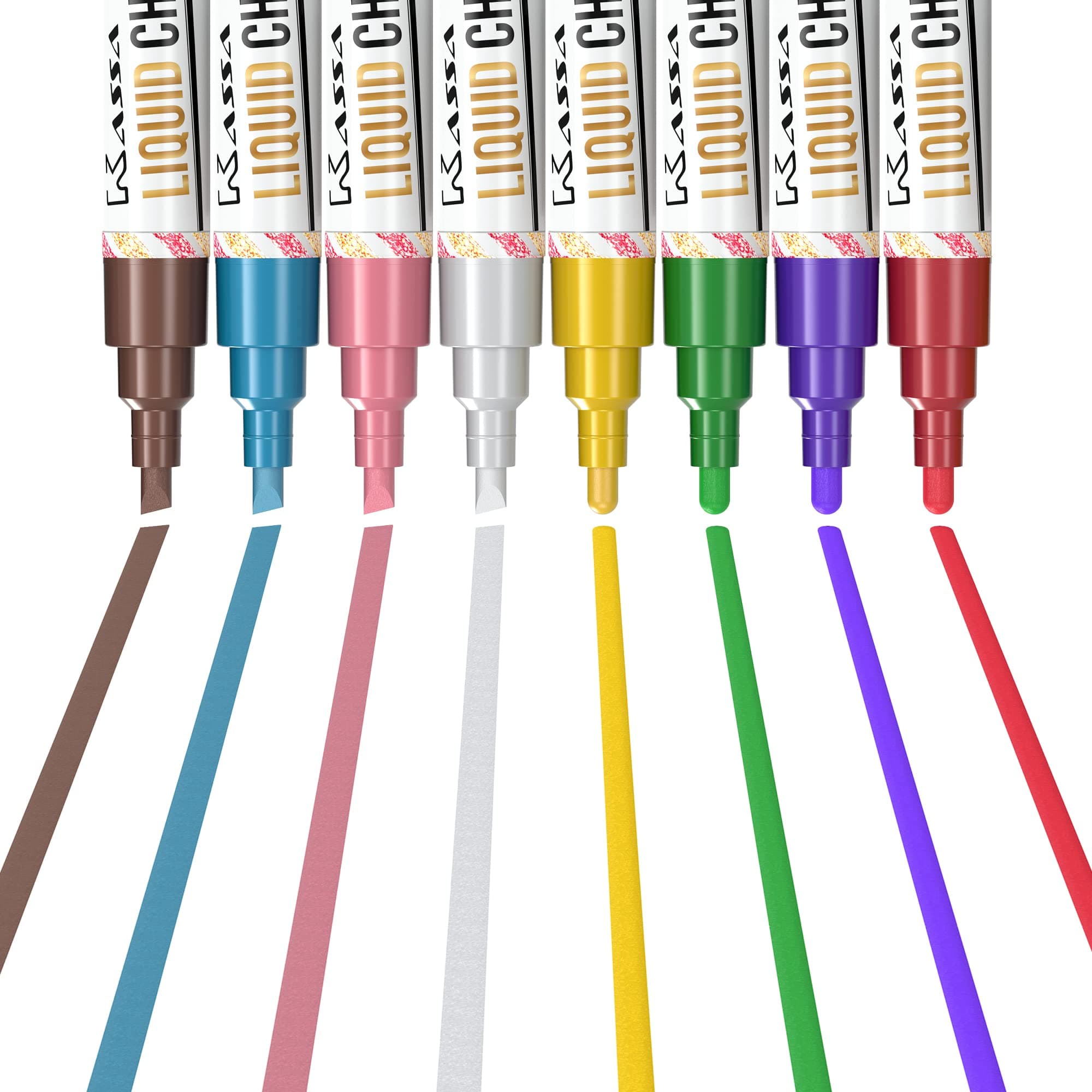 Kassa 8-Pack Metallic Multicolor Chalk Markers | With Reversible Bullet & Chi...