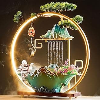Buddha Statue Tabletop Fountain Indoor Waterfall Fountain with Lights Indoor Water Fountain with Pump Fogger Waterfall Incense Burner Fake Plants Zen Decor for Home Office Bedroom Living Room