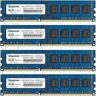32GB Kit (4X8GB) DDR3 RAM, DDR3 1600 8GB PC3L-12800U 32G DDR3L Dimm 2Rx8 1.35V/1.5V CL11 Notebook RAM Memory for Desktop Computer