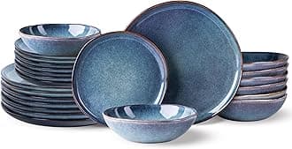Ceramic Dinnerware Sets,Handmade Reactive Glaze Stoneware Plates and Bowls Sets,Highly Scratch Resistant | Dishwasher & Microwave Safe Dishes Set,Service for 8 (24pc)