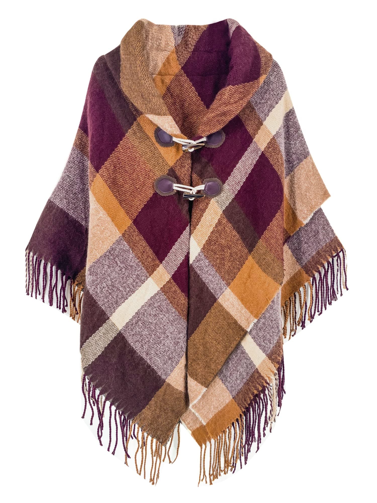 Women's Travel Plaid Shawl Wrap Open Front Poncho Cape for Fall Winter