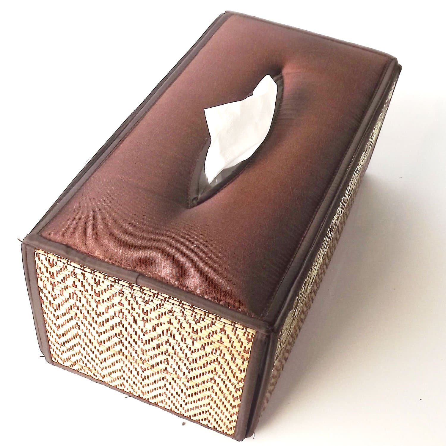 VERY NICE THAI SILK TISSUE BOX COVER / dark brown