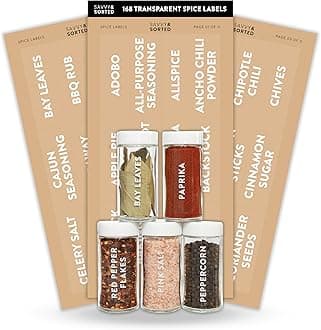 Clear Spice Labels for Glass Jars, 168 Preprinted Spice Jar Labels, Waterpoof Seasoning Herb Stickers Only, Kitchen Container Pantry Organization