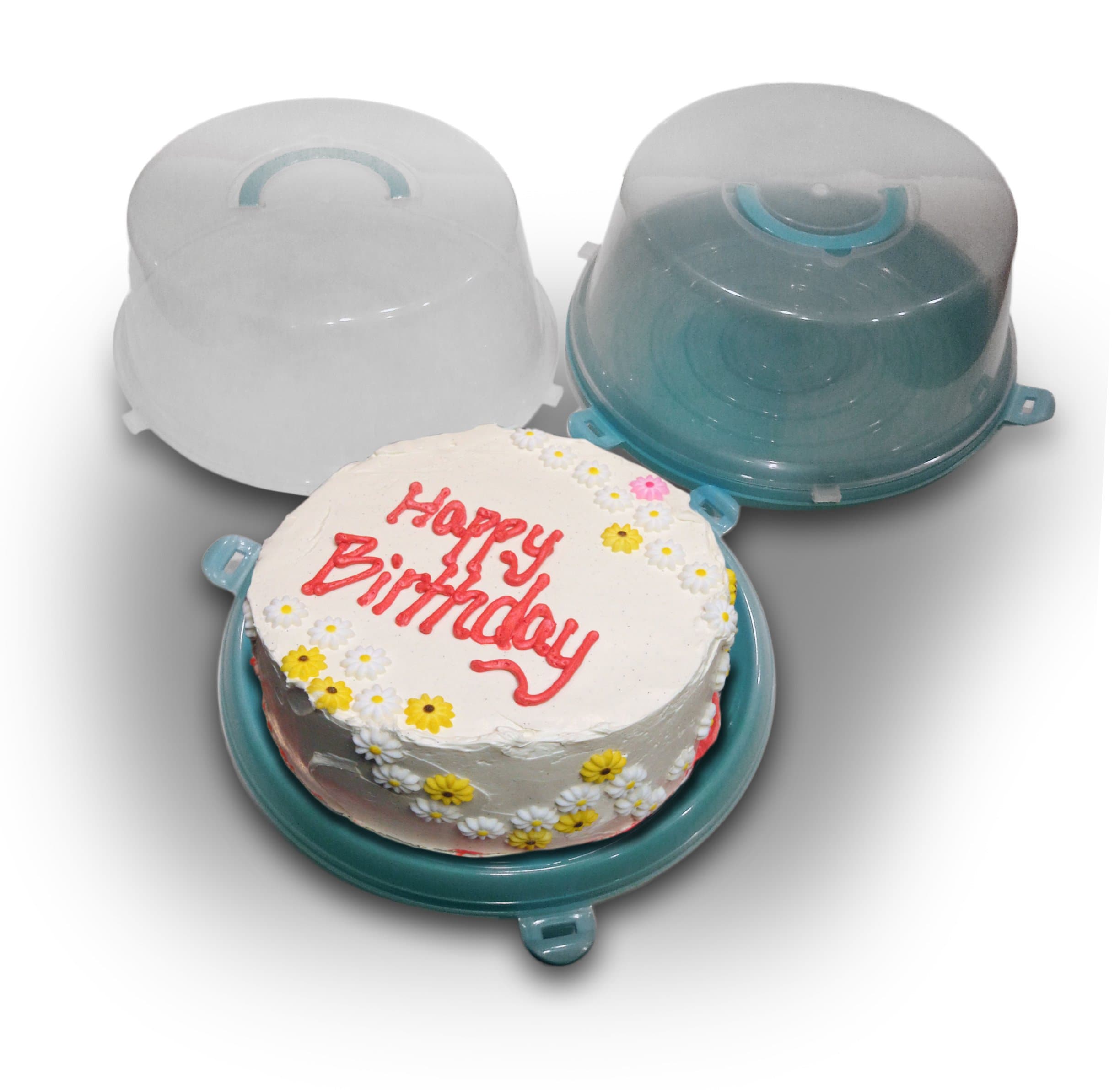 Prime Fresh (2) Pack Cake Keeper Carrier with Locking Cover & Handle - Stackable 2 pc. Cake Saver Set - Keeps Baked Goods FRESH with a Nice Tight Seal, and 90 Deliciously Decadent Cheesecake Recipes - Available In Pastel Colors (Blue)