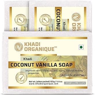 Khadi organique Natural Herbal Handmade Coconut Vanilla Soap Pack of 3 (125 gram each)