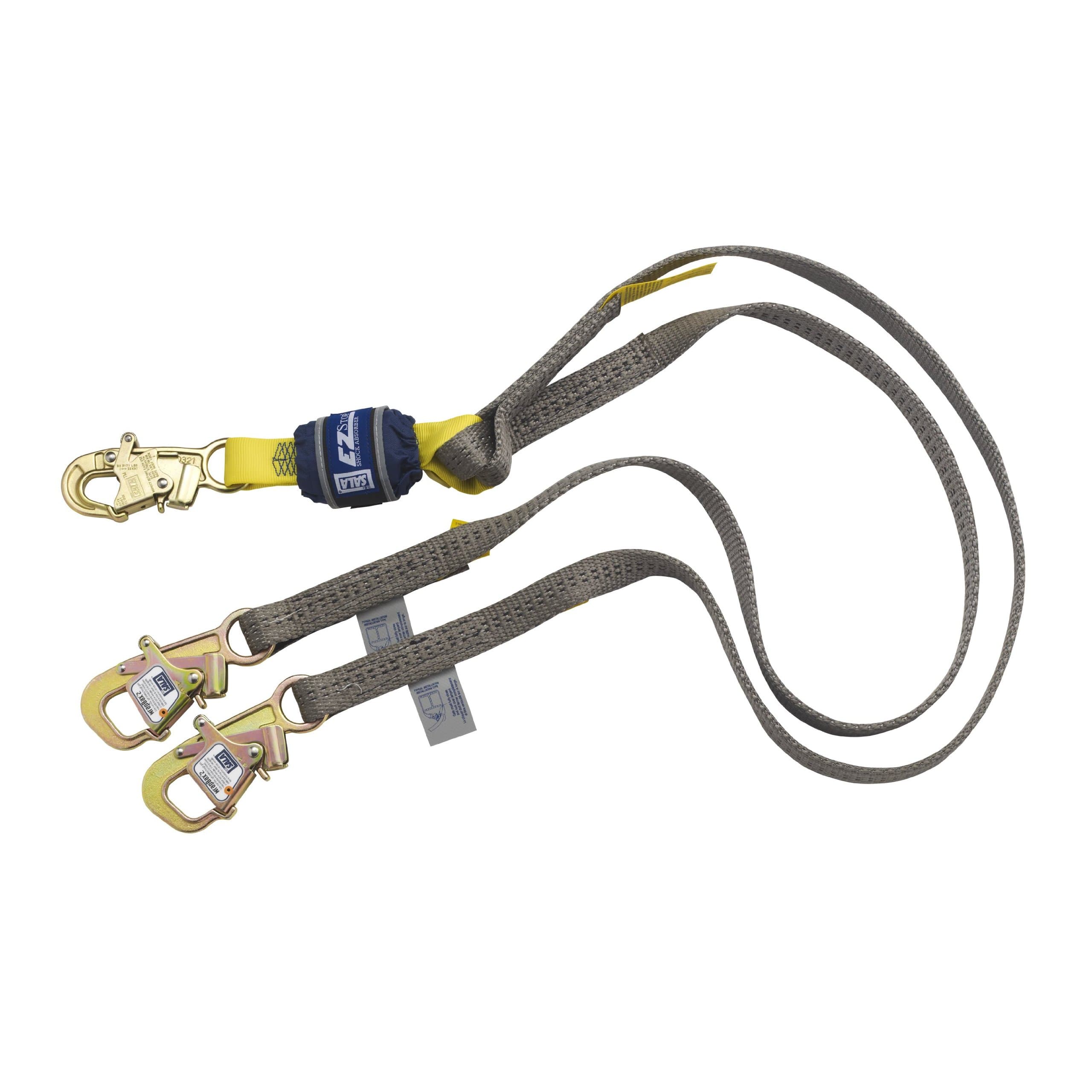 3M DBI-SALA EZ-Stop Wrapbax, 1246080 6' 100% Shock Absorbing Lanyard, Snap Hook At Center, Tie-Back Hooks At Leg Ends, Gray