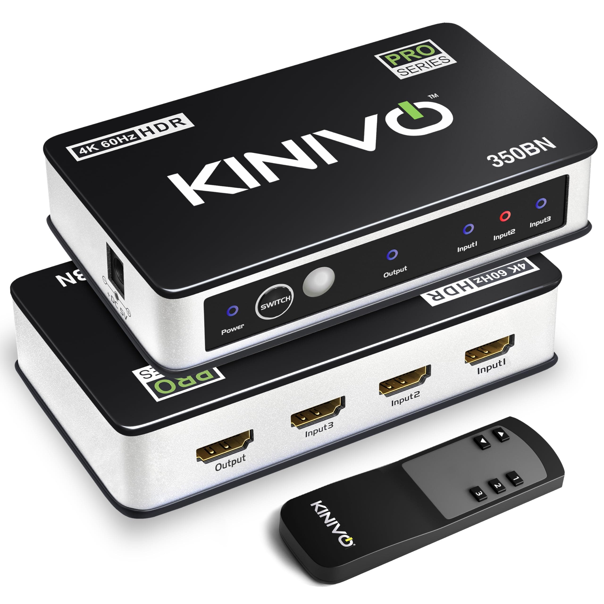 Kinivo HDMI Switch 4K HDR 350BN (3 in 1 Out, 4K 60Hz HDR, HDMI 2.0, High Speed 18Gbps, IR Remote, HDCP) - Compatible with PS5, Xbox, Nintendo Switch, Cable Box
