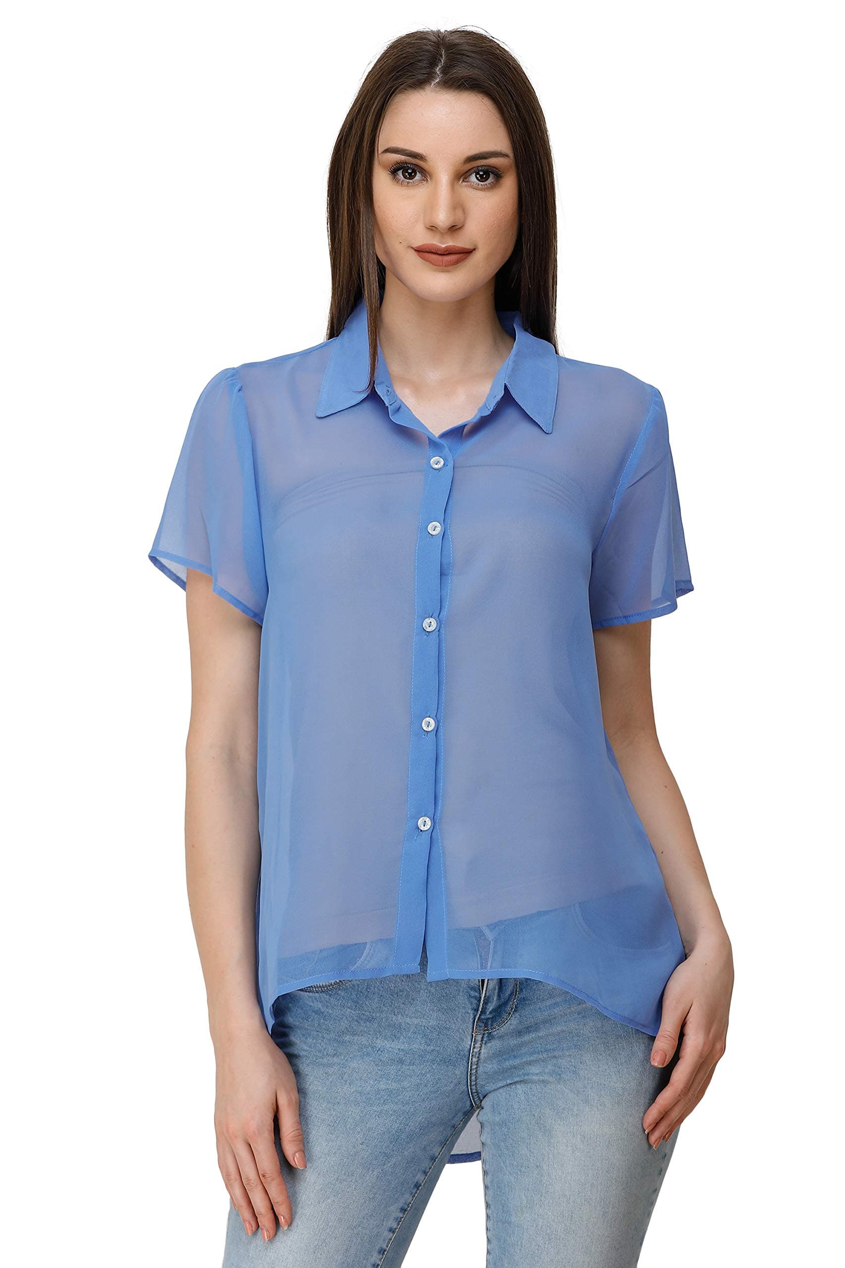 ADIRAV Women Blue Georgette Shirt