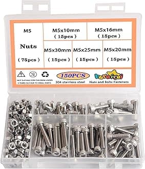M5 Nuts And Bolts Set 304 Stainless Steel Hex Socket Head Cap Screws Rustproof,Nuts and Bolts Assortment for Car and Boat Accessories Machine Screw 150pcs