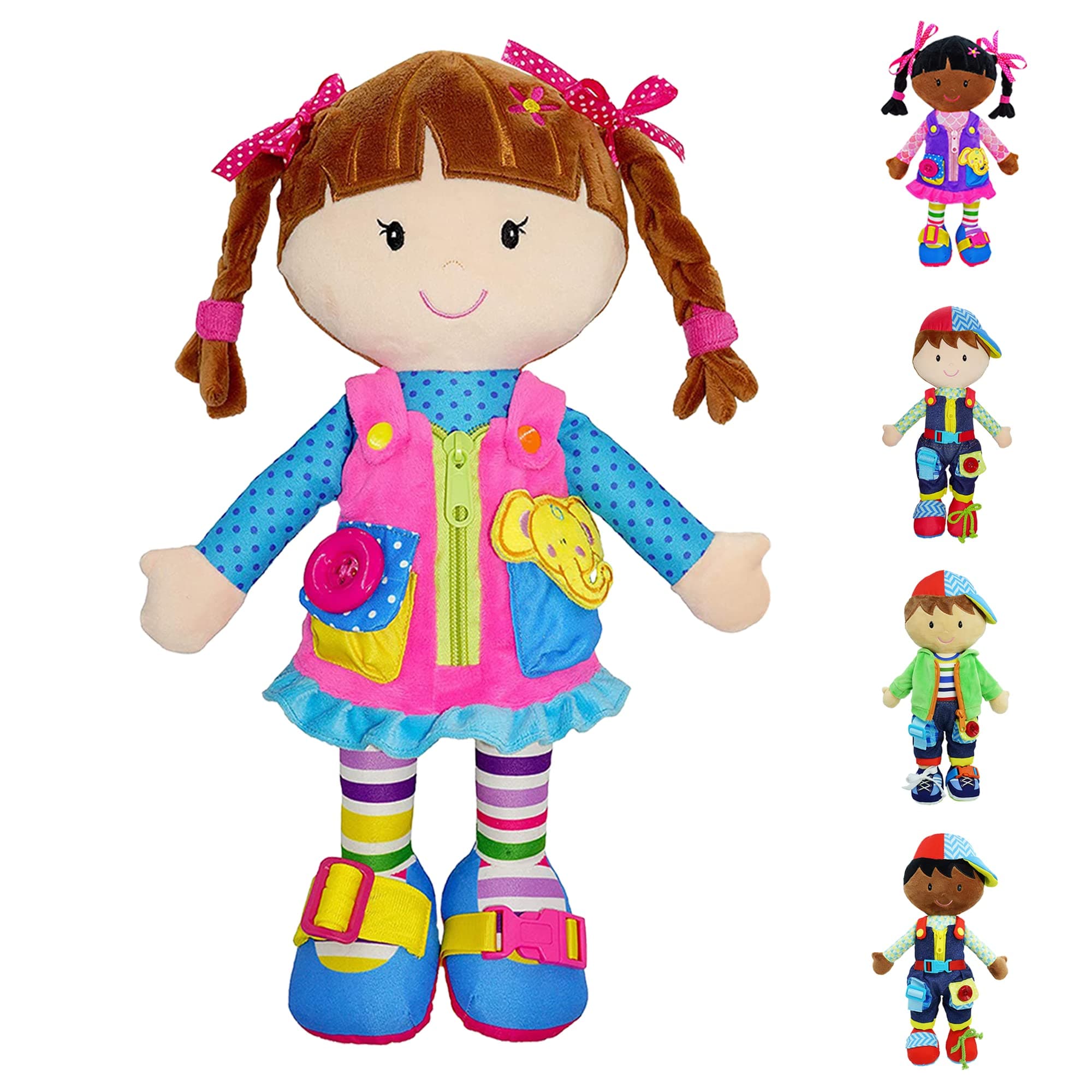 15.5" Dressy Friends Belle - Educational Stuffed Plush Doll for Kids and Toddlers 2 Years and Up - Montessori Buckle Soft Toy