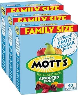 Mott's Fruit Flavored Snacks, Assorted Fruit, Pouches, 0.8 oz, 40 ct (Pack of 3)