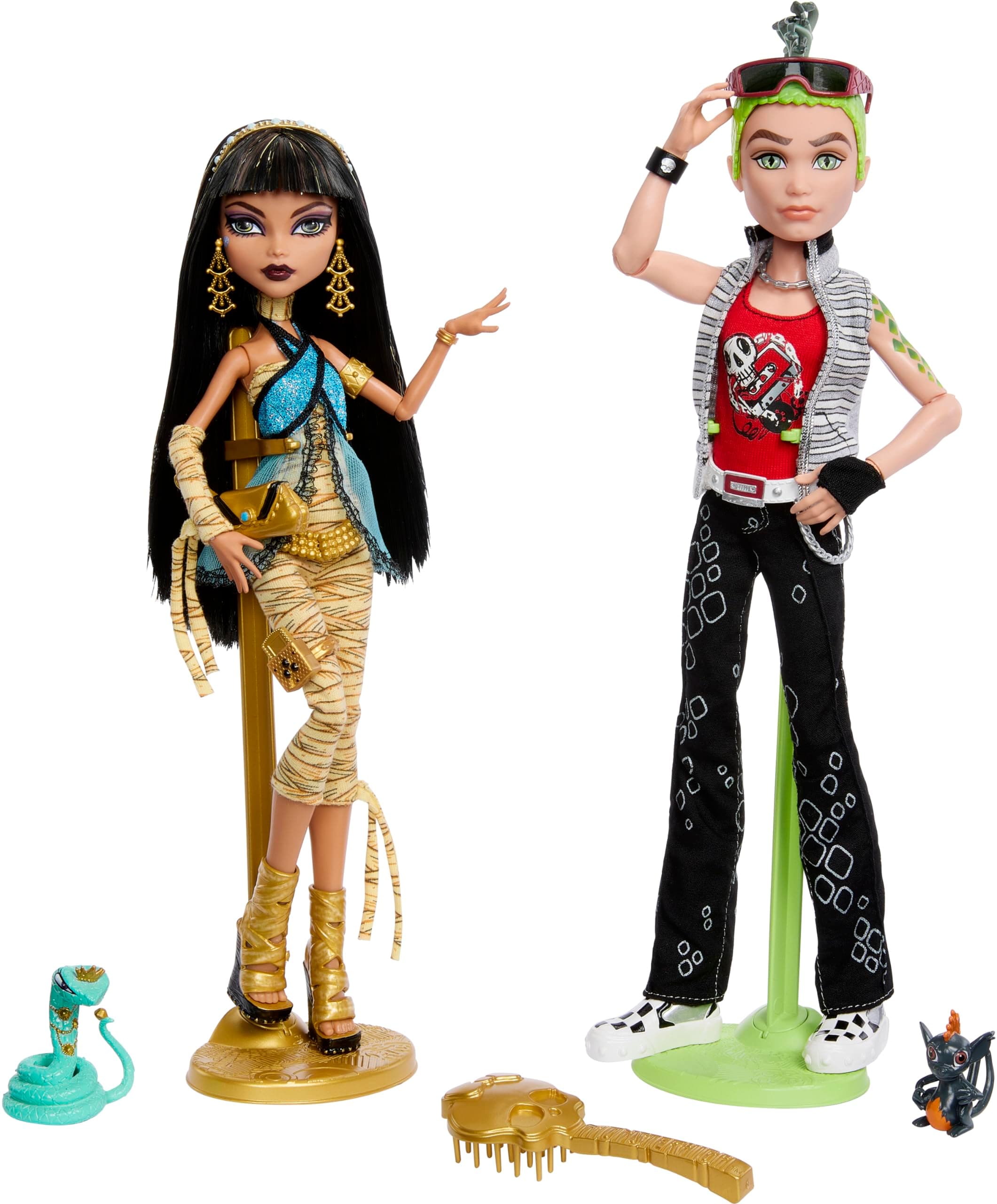 Booriginal Creeproduction Dolls 2-Pack, Cleo De Nile & Deuce Gorgon Collectible Reproductions with Doll Stands, Diaries & Pets