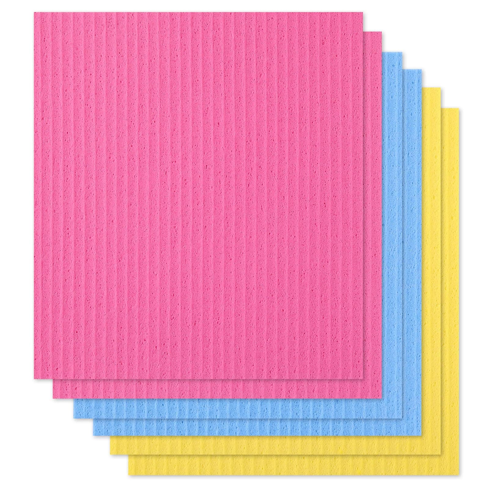 WLLHYF 6 Pack Kitchen Dish Cloth Absorbent Swedish Dishcloths Reusable Cellulose Sponge Rag Washable Dishwashing Towels Paper Dishrag for Household Bathroom Cleaning Dishes Counters Sinks