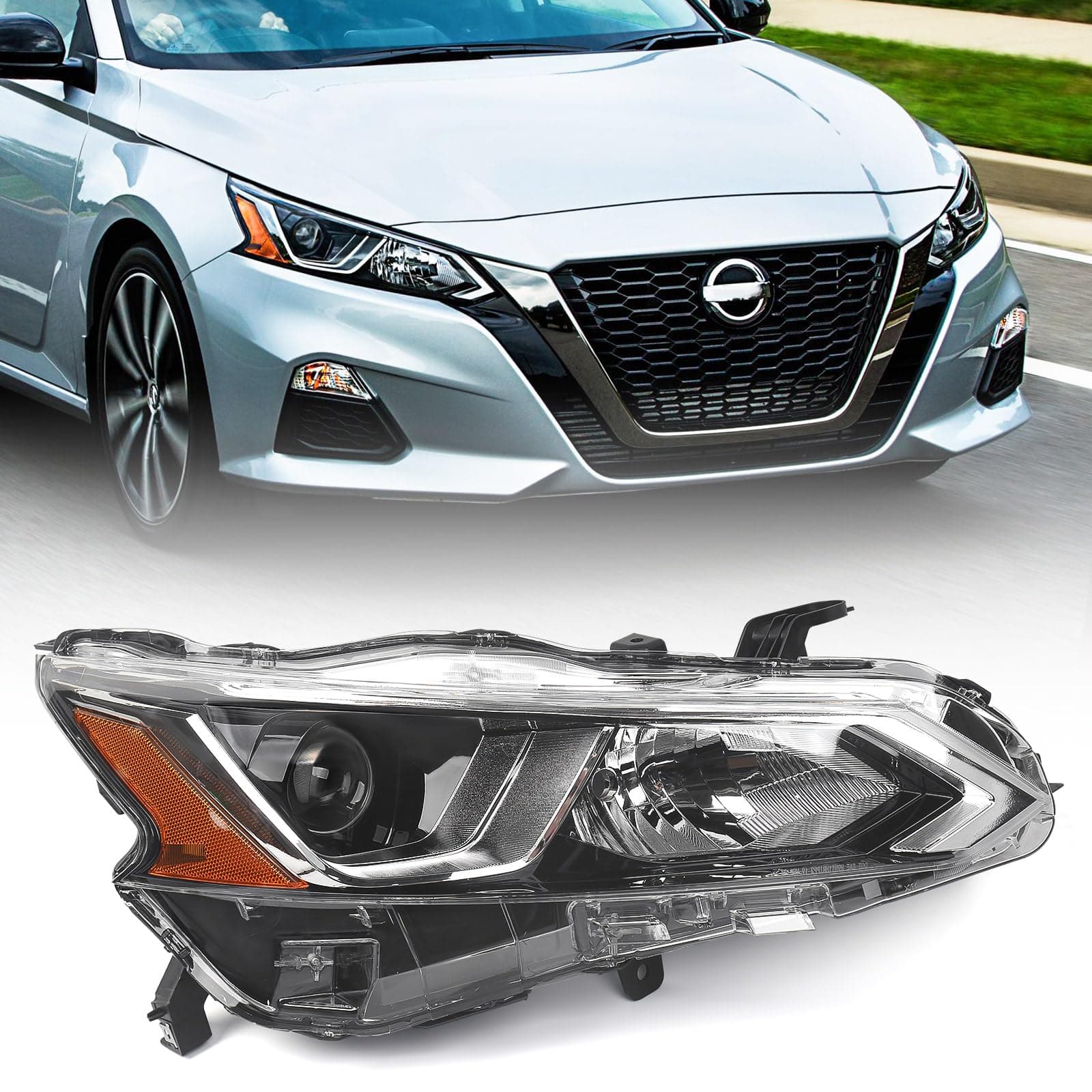 Halogen Headlight Assembly Fit for Nissan Altima 2019-2022 RH Projector Headlamp w/o Bulbs OE Style Replacement for NI2503265 Right Passenger Side