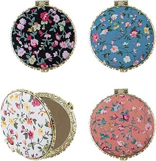 AUEAR, 4 Pack Retro Floral Makeup Compact Small Pocket Purse Mirrors Beauty Handheld Folding Portable Travel for Women Lady