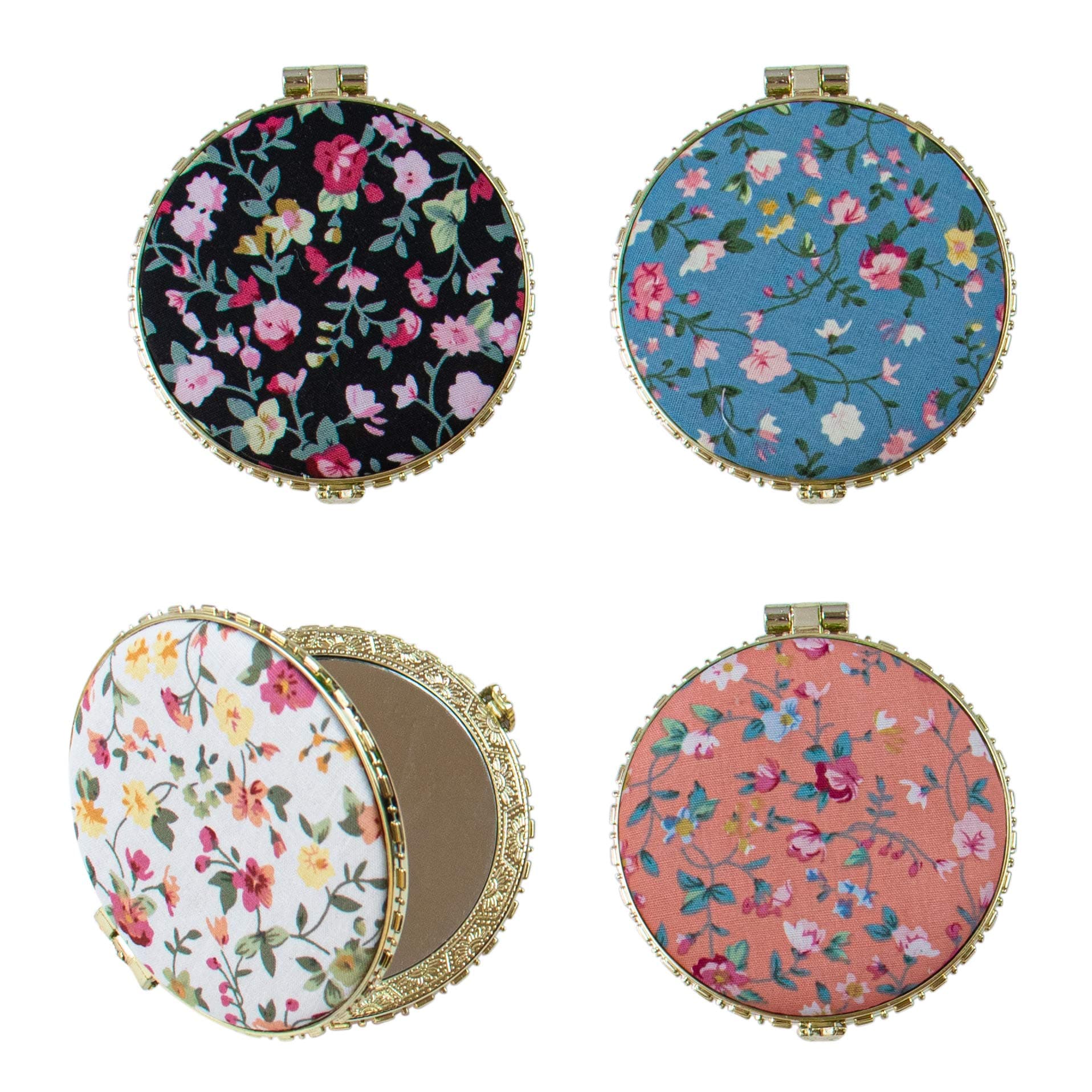 4 Pack Retro Floral Makeup Compact Small Pocket Purse Mirrors Beauty Handheld Folding Portable Travel for Women Lady