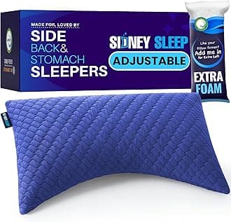 Sidney Sleep Pillow for Side and Back Sleepers - Comfort for Neck and Shoulder Pain - Adjustable and Customizable Shredded Memory Foam Filling - Queen Size - Additional Foam Fill Included (Blue)