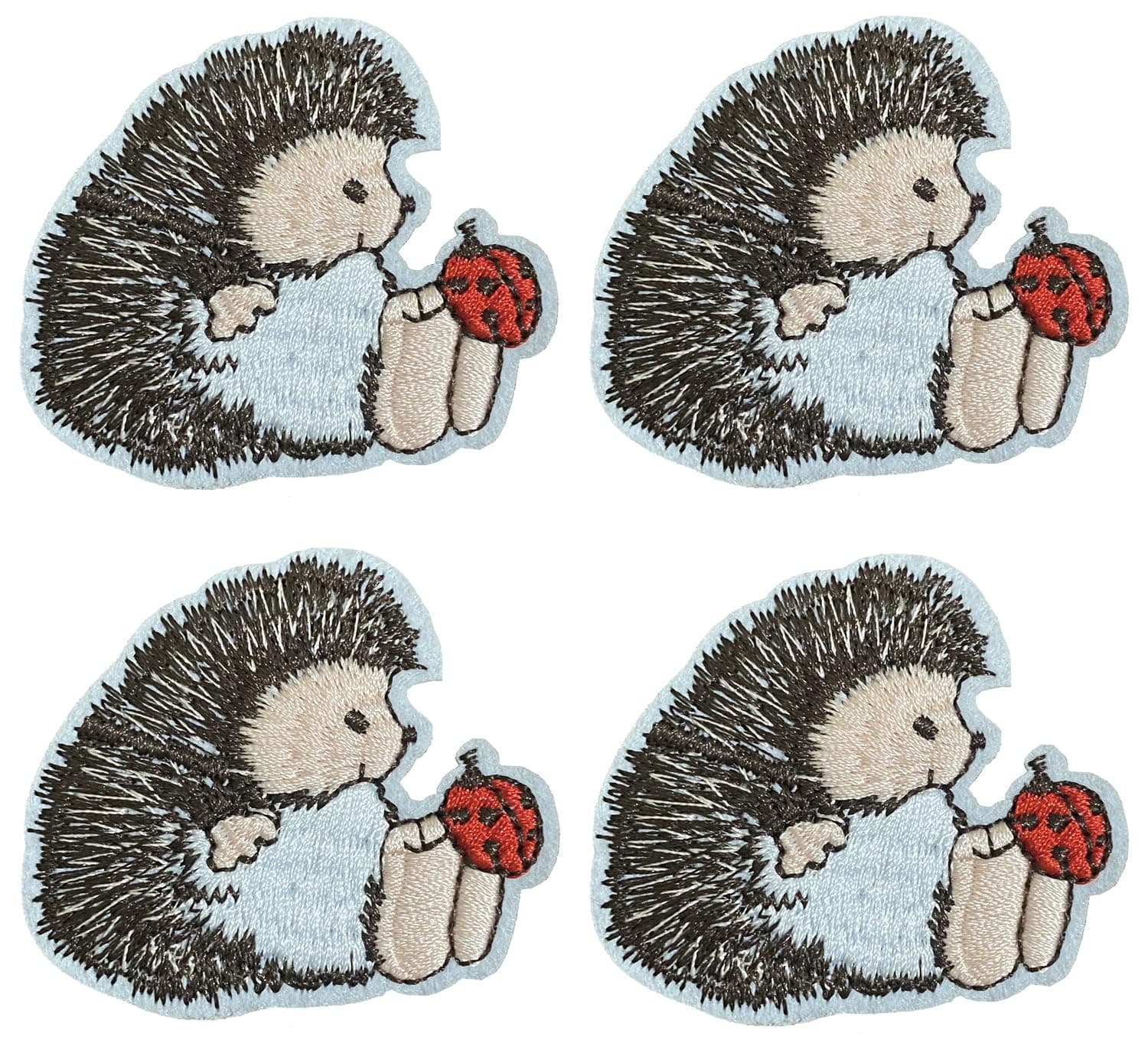ANIMALS, HEDGEHOG w/LADYBUG - Iron On Embroidered Applique Patch -Cute Critters