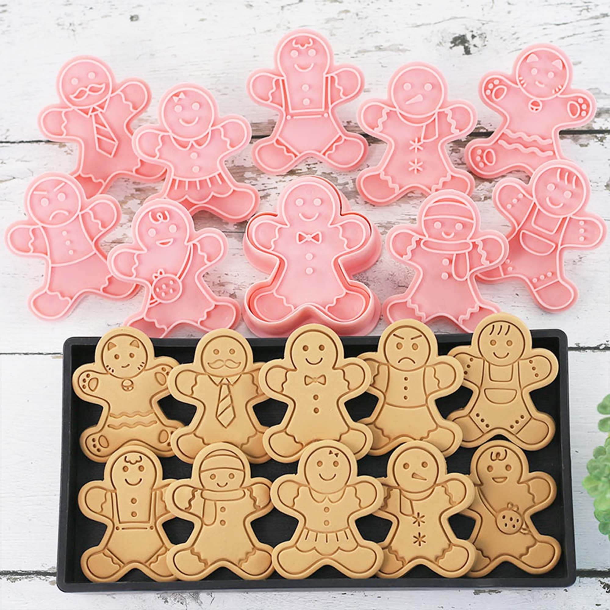 10 Piece Mini Gingerbread Man Cookie Cutters, 3d Raised Christmas Design Cookie Stamps, Mini Funny Gingerbread Molds, Christmas Ornament Cookie Cutter Set Suit for Frosting Decoration(Gingerbread Man)