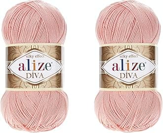 Diva Hand Knitting Yarn - 100% Microfiber Acrylic With Silk Effect - Crochet Art Lace Craft - 2 Skeins, 200gr, 767 Yds (145-Powder)
