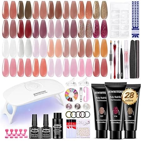 28 Colors Poly Nail Gel Kit Starter Kit Poly Extension gel Nail Kit With U V Lamp Manicure Starter Kit Diy At Home With Other Basic Poly Nail Gel Art Tools