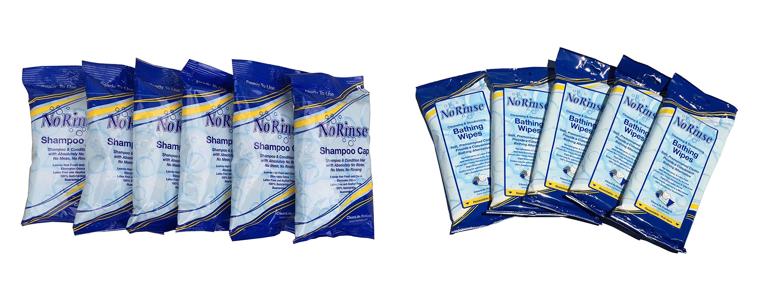 No Rinse Shampoo Caps (5-pack of 5pcs) and Bathing Wipes (5-pack of 8pcs) bundle