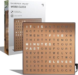Sharper Image Light Up Electronic Word Clock, Copper Finish with LED Light Display, USB Cord and Power Adapter, 9.75ââ‚¬Â Square Face, Unique Contemporary Home and Office DÃƒ©cor
