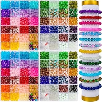 XSEINO 2400 PCS 8mm Glass Beads Bracelet Making Kit, 47 Colors Crystal Beads for Jewelry Making and DIY Crafts，4 Box Round Beads
