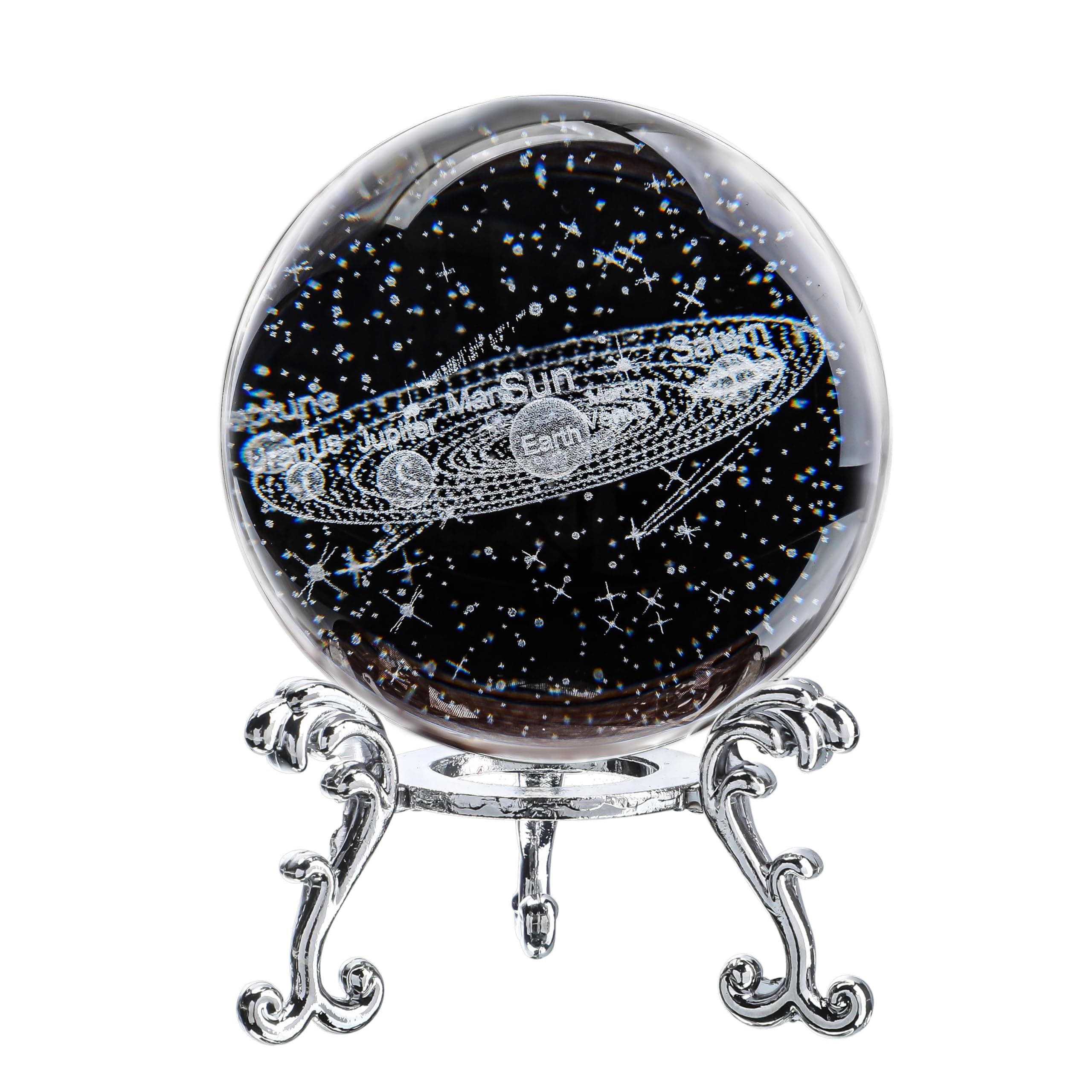 3D Crystal Ball with Solar System Model with Stand 60mm Glass Decorative Paperweight Sphere Birthday Gifts for Kids Boys