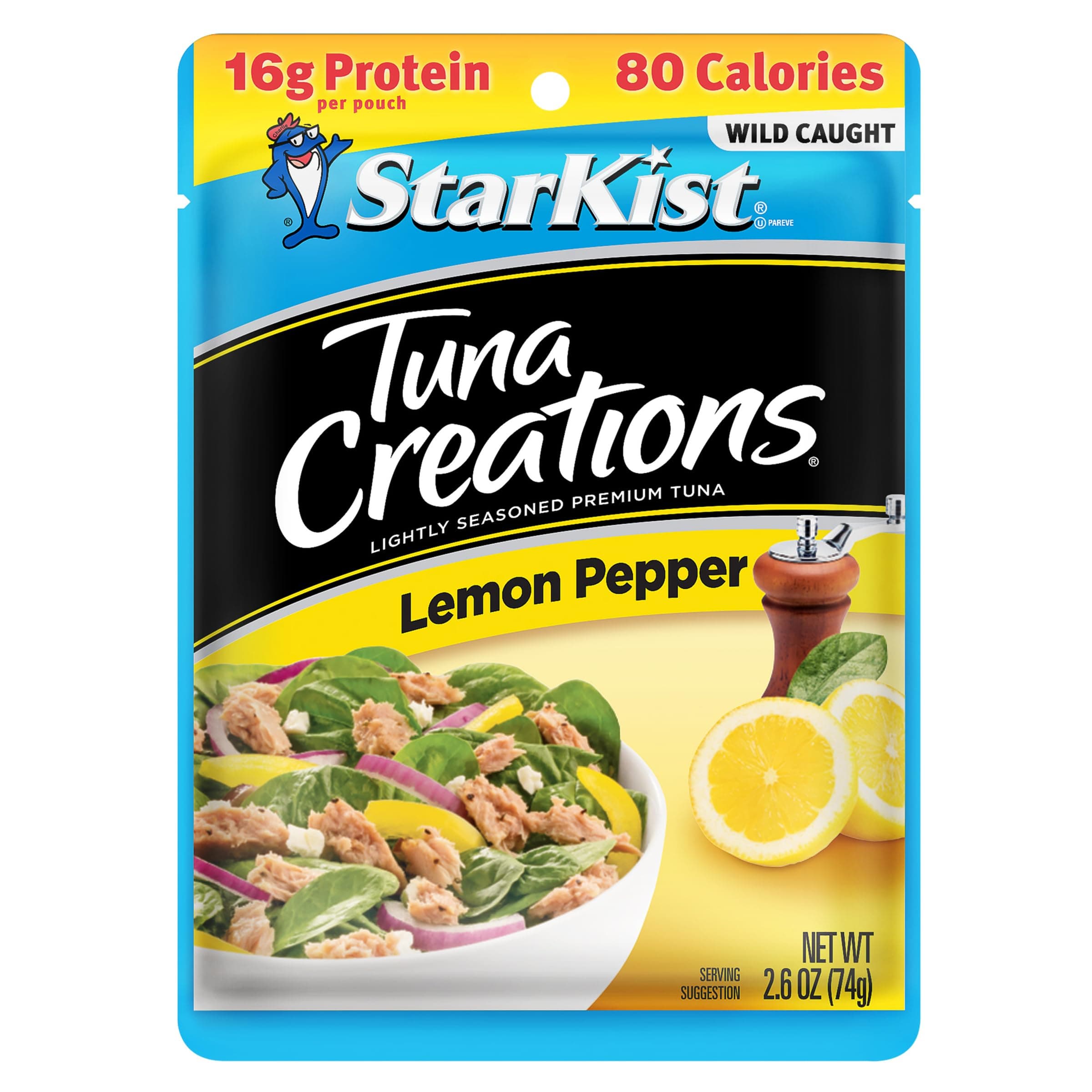 StarKist Tuna Creations Lemon Pepper Pouch (2.6 oz - 1 Pack) Wild Caught, High Protein Shelf Stable Seafood, Gluten Free, Soy Free, No Draining, Ready to Eat for Salads and Sandwiches