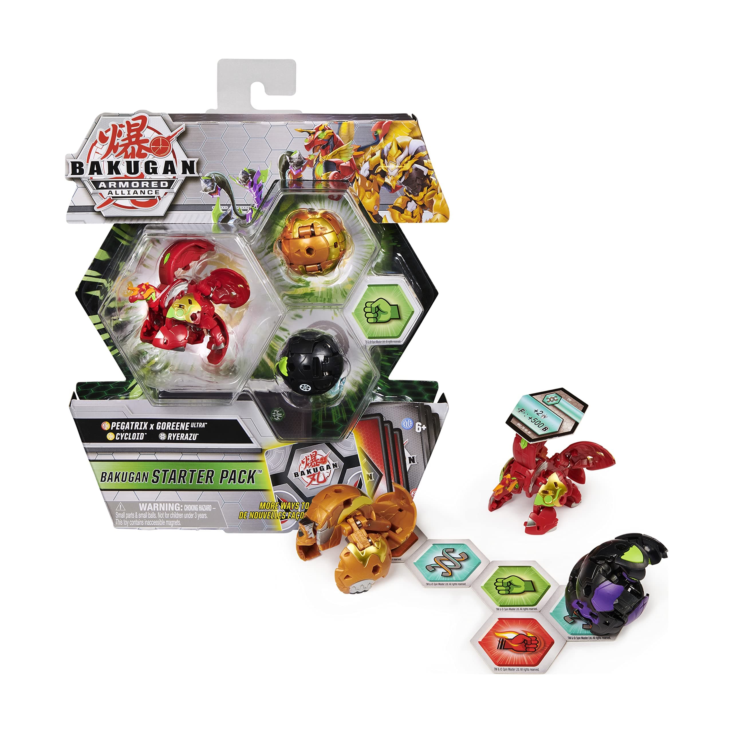 BAKUGAN Starter Pack 3-Pack, Fused Pegatrix X Goreene Ultra, Armored Alliance Collectible Action Figures