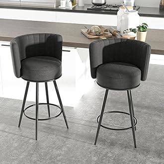 Bar Stools Set of 2, Counter Height Barstools with Back & Footrest Metal Legs, Counter Stools for Kitchen Island, Counter, Cafes, Dining Room (Swivel, Dark Grey)