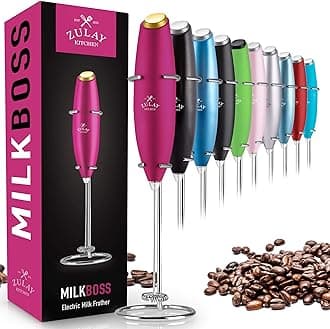 Zulay Kitchen Powerful Milk Frother Wand - Ultra Fast Handheld Drink Mixer - Electric Whisk Foam Maker for Coffee, Lattes, Cappuccino, Frappe, Matcha & Coffee Creamer - Milk Boss Pink & Gold