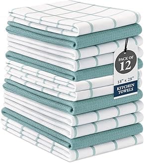Kitchen Towels and Dishcloths Set - Pack of 12 Cotton Dish Cloths, 18 x 28 , Soft Hand Towels for Kitchen, Absorbent Tea Towels, Premium Kitchen Dish Towels, Quick Drying Cleaning Towels - Aqua Towels