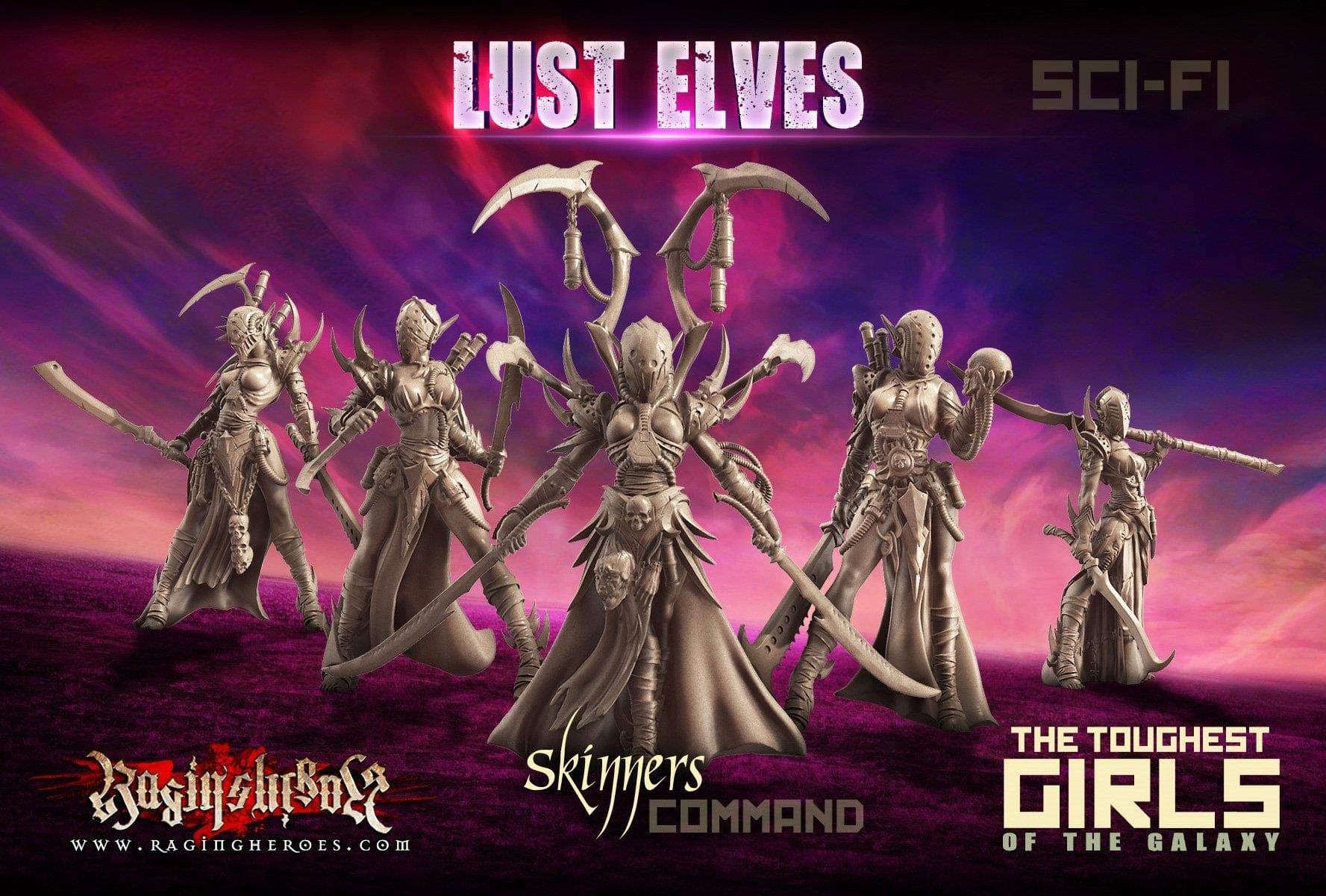 Raging Heroes Miniatures - Lust Elves - Science Skinners - Command