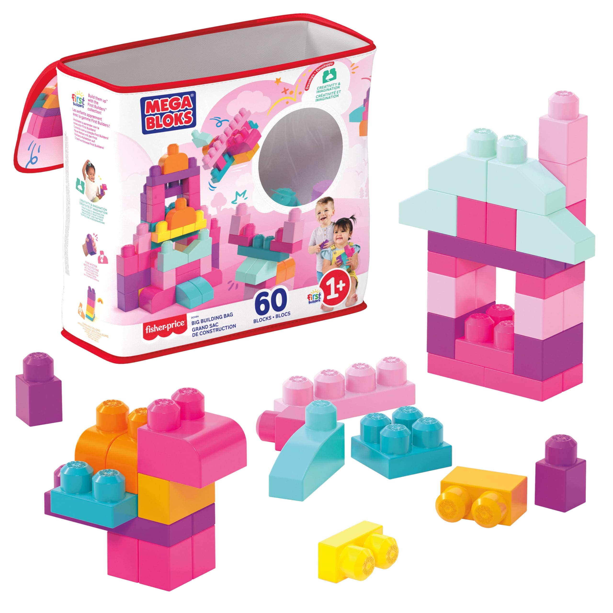 Mega Bloks First Builders Building Bag 60Pcs Pink Dch54