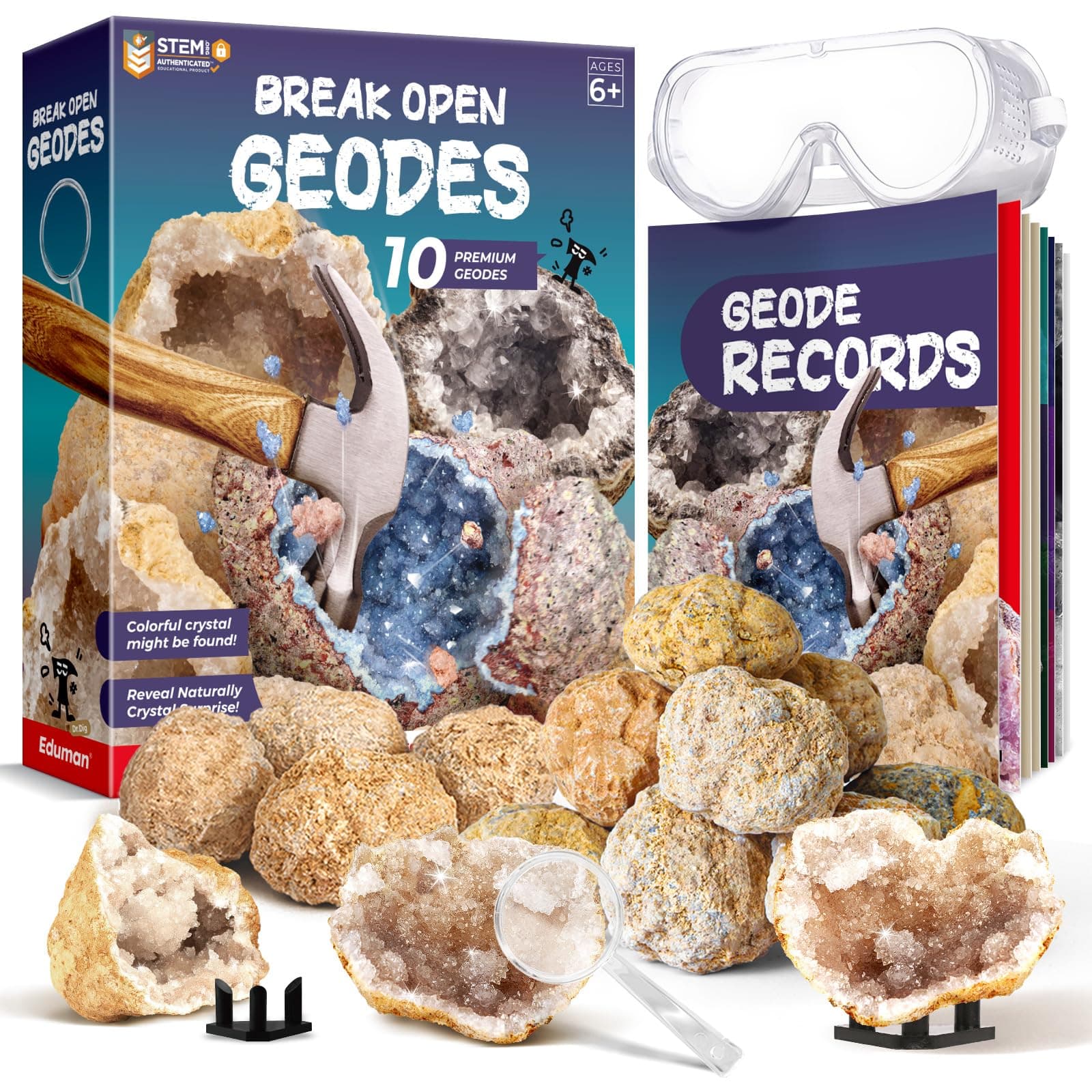 Geodes with Crystals Break Open 10 Premium Geode Kit - Geology Geode Crystal Science Kit - STEM Educational Toys Birthday Gifts for Boys and Girls (Potential for Coloured Geodes Crystals)